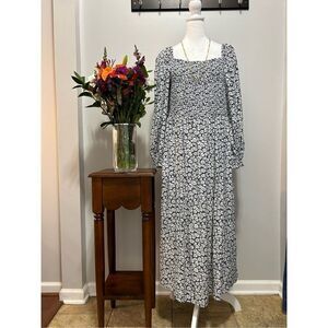 J. Crew Daisy Print Square Neck Smocked Dress